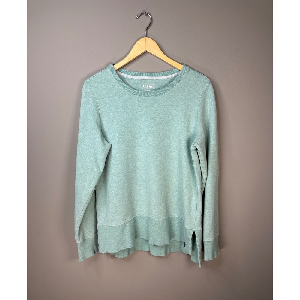 L.L.Bean Sweatshirt Womens M Green Long Sleeve Ribbed Cotton Blend